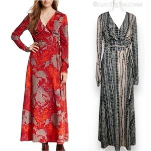 W118 Walter Baker Raquel Long Sleeve Maxi Dress In Green And Cream Print